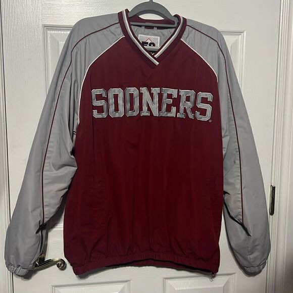 NCAA Other - 🏈 Vintage OKLAHOMA SOONERS Polyester Pullover Jacket Fleece Lined Men Sz L -EUC